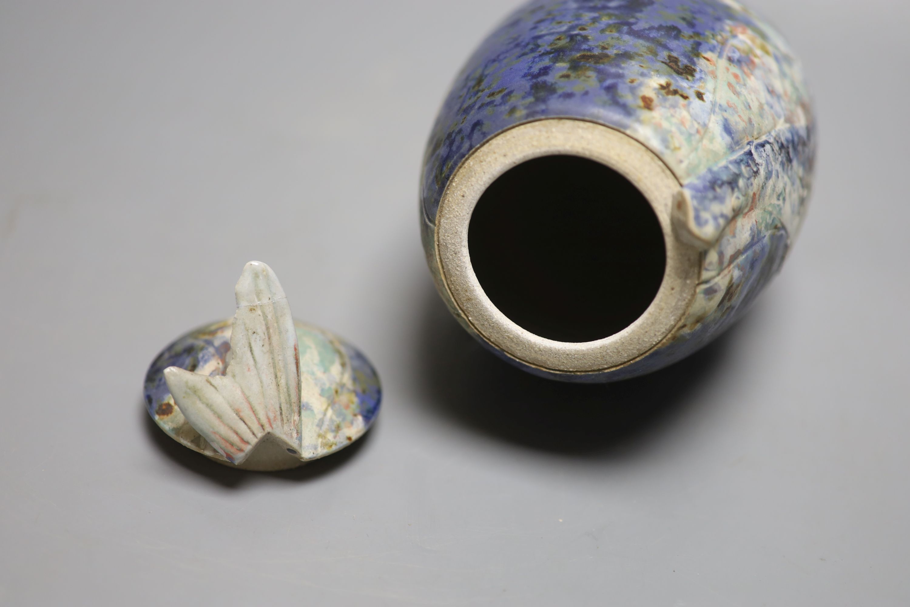 Roger Cockfan pottery fish vase and cover, height 29cm